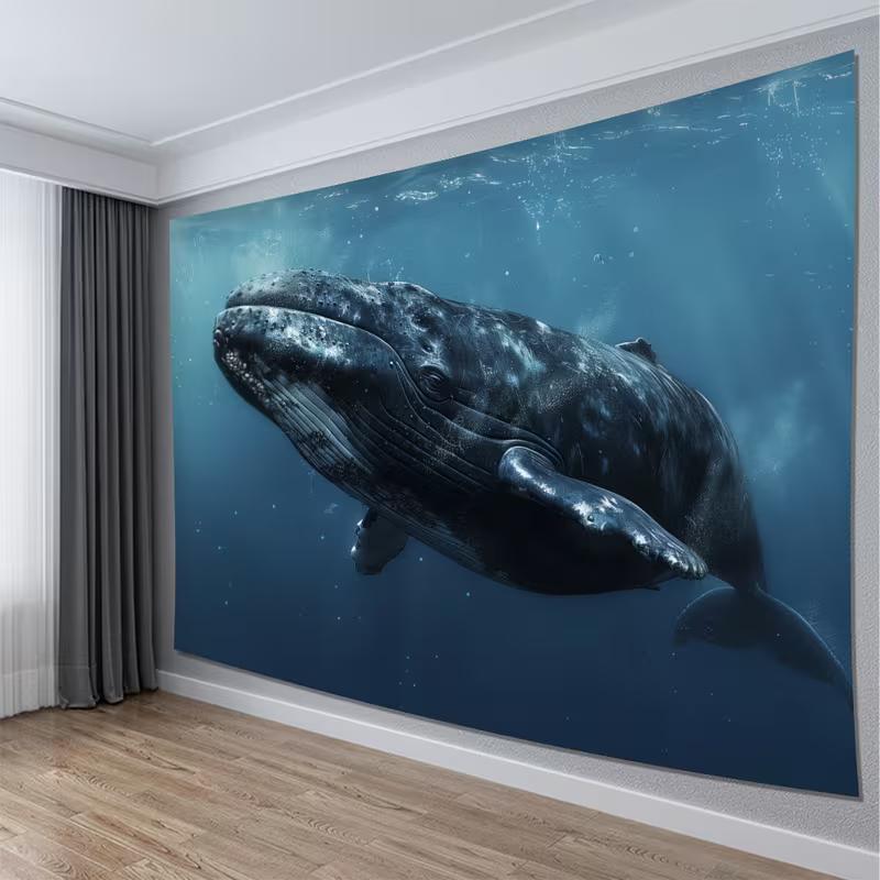 Реалистичный кит, настенный гобелен 2D, сцена с животными глубокого моря, настенное искусство для украшения дома