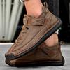Large Size Men's Trendy Leather Shoes Outdoor Tooling Retro Stitching Medium and High Top Fashion Casual Men's Leather Shoes