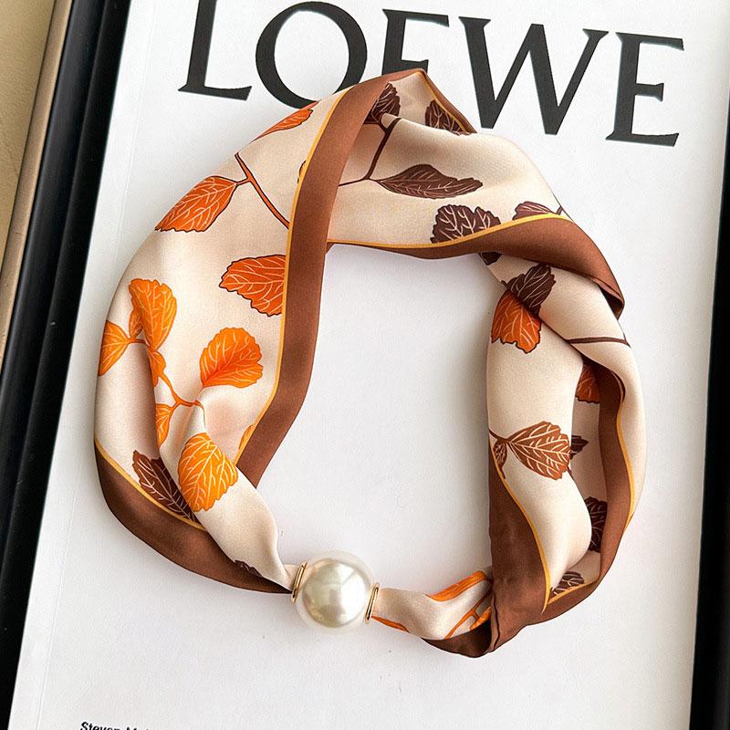 1 шт. Шарф для защиты шеи Текстура шелковый шарф Модные тканевые аксессуары Универсальный Магнитный С узором Жемчуг