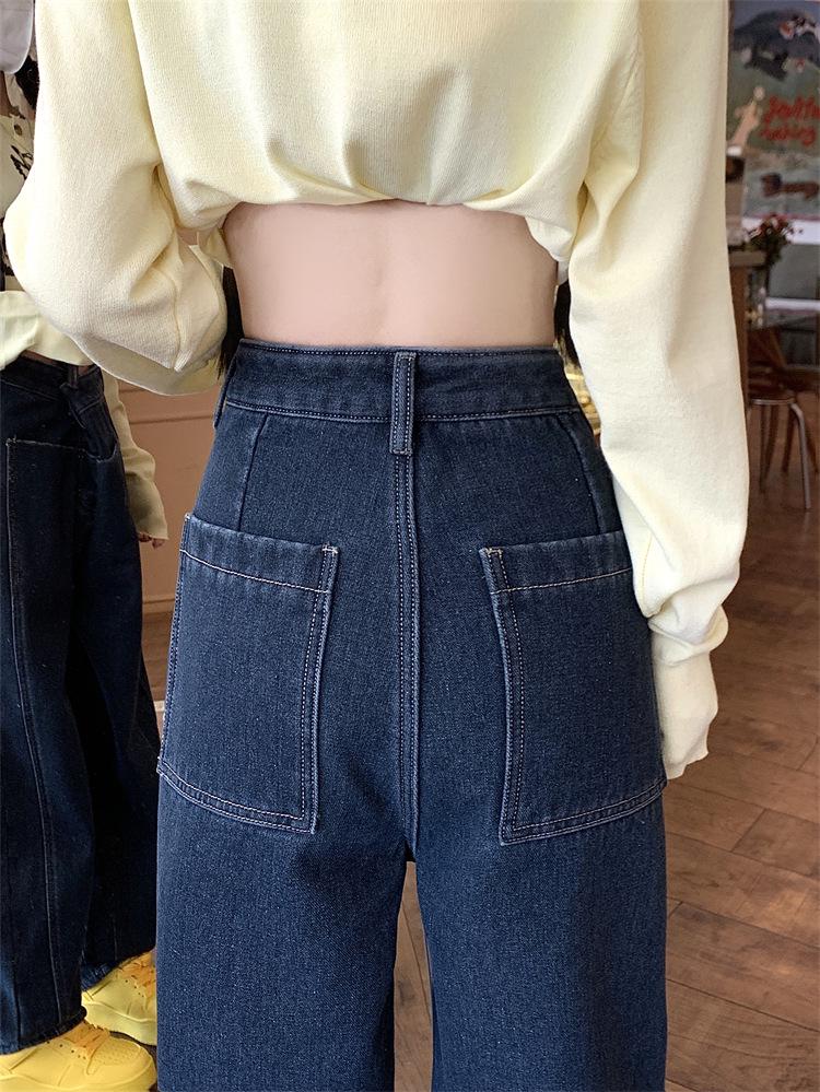 Женские джинсы с широкими штанинами на флисовой подкладке: Уютный осенне-зимний стиль, дизайн «ятаган», большой размер, идеально для фигуры «груша», длина до пола.