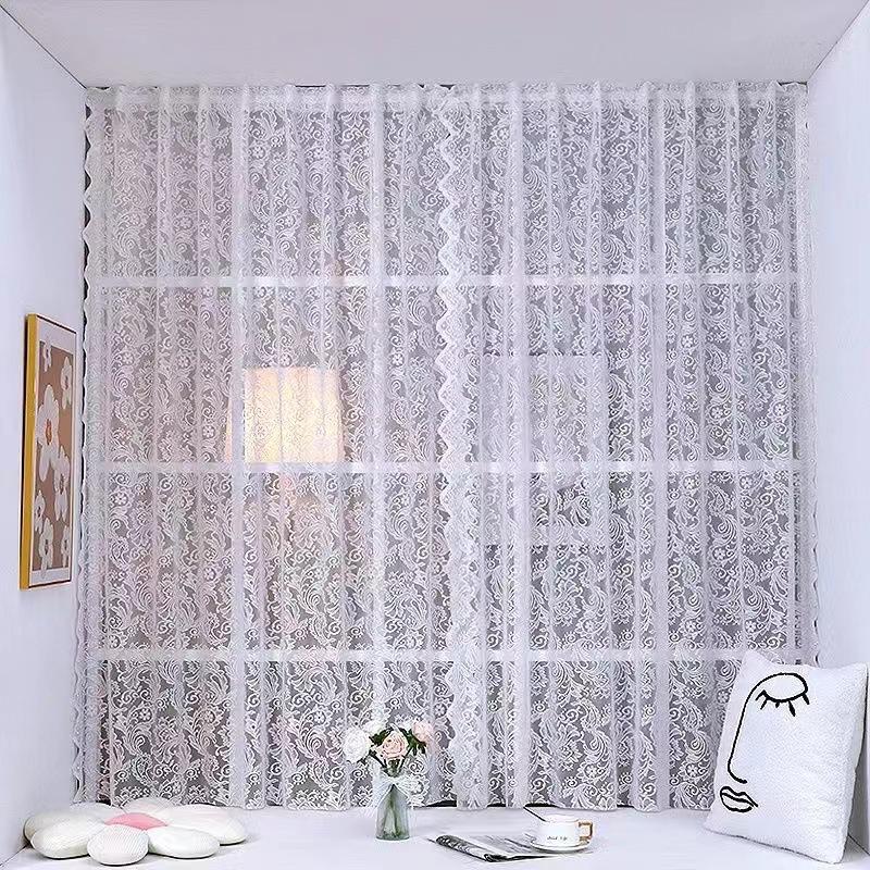 2/1Pcs Vintage Lace Curtains French Style Floral Sheer Curtains Rod Pocket Window Drapes For Living Room Bedroom Decoration