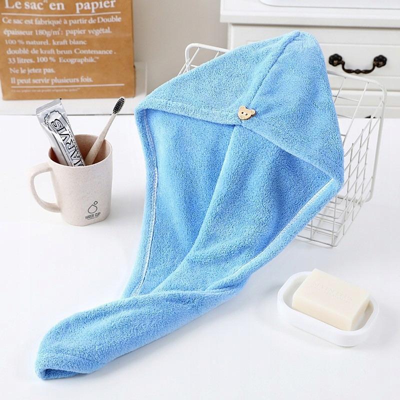 Hair Drying Towel Head Cap Bear Clip Microfiber Pink