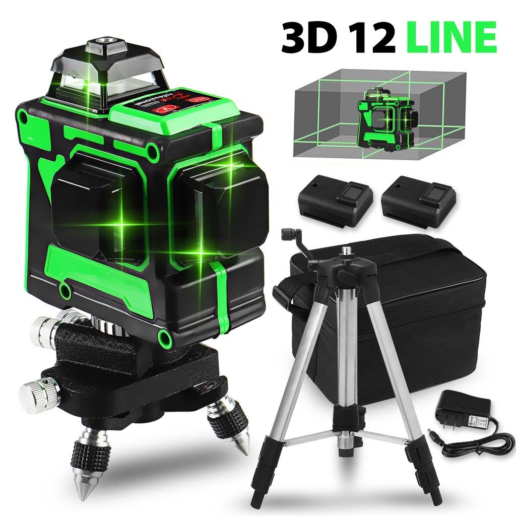 AC 100-240V 12 линий самовыравнивающийся 3D лазерный уровень 360 горизонтальный и вертикальный мощный зеленый лазерный луч линейный лазерный уровень с кронштейном/штативом