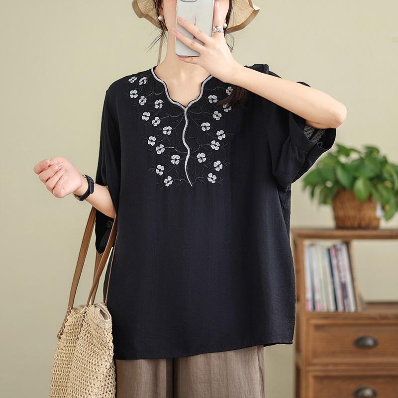 Винтажная повседневная свободная летняя футболка с короткими рукавами и цветочным принтом, топы, женская футболка