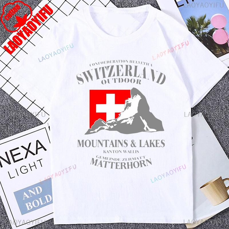 Switzer Switzerland Matterhorn Graphic T-shirt Summer Short Sleeve Fashion Casual Cotton Tshirt Hip Hop Streetwear Tee