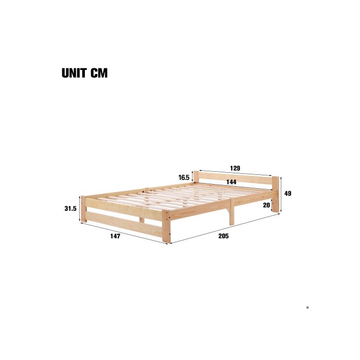 Solide lit en bois massif Lit futon en bois massif naturel Lit en avec tête de lit et sommier à lattes , naturel (200x140cm)