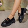 Мода Модные лоферы на платформе с цепочкой и декором Женские черные туфли из искусственной кожи на плоской подошве в стиле колледжа Однотонные туфли для женщин