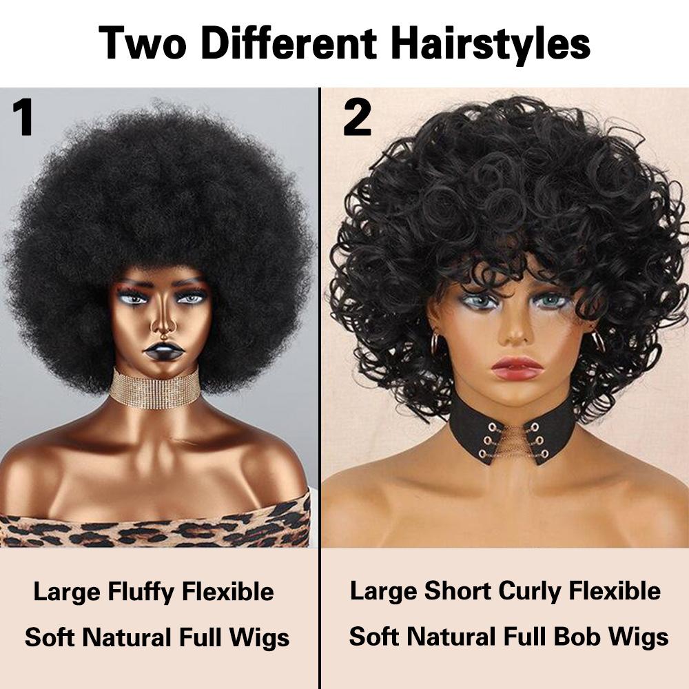 XINRAN Fluffy Wigs Synthetic Short Curly Wig Large Roll Extension Large Short Curly Flexible Soft Natural Full Bob Wigs For Women Cosplay Daily