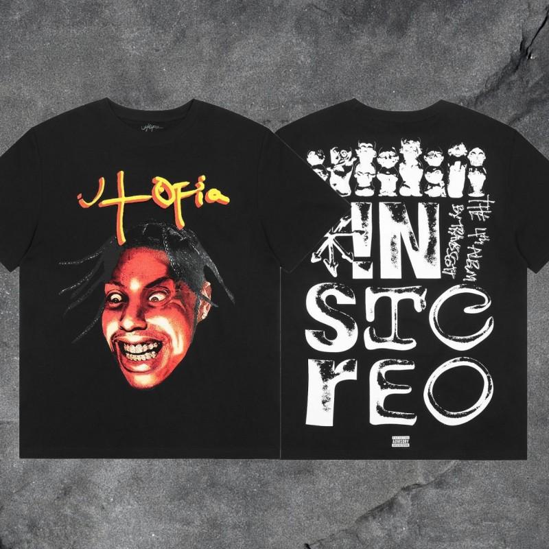 Travis Scott Utopia T-Shirt Mens High Street Short Sleeve Graphic Tee Casual Streetwear