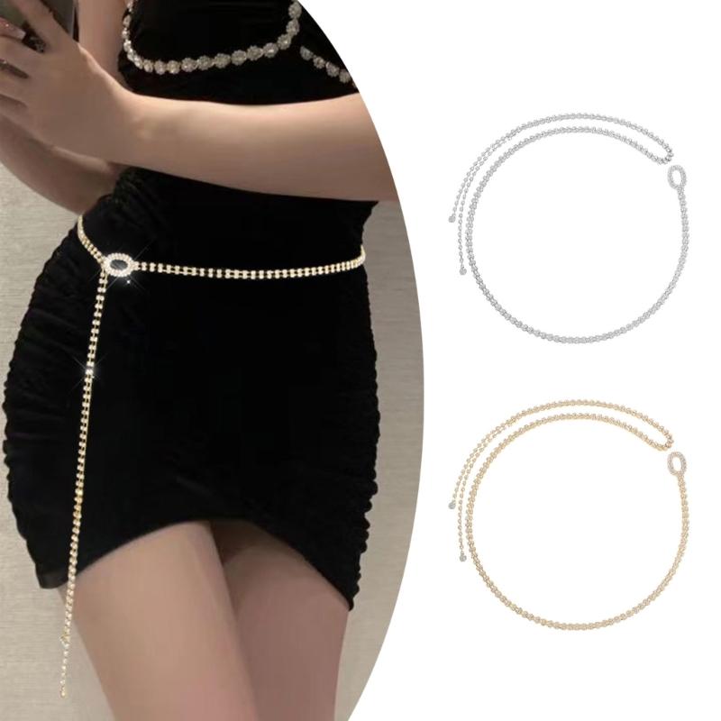 Rhinestones Embellished Waist Chain Fashionable Women Elegan Body Chain for Evening Wear