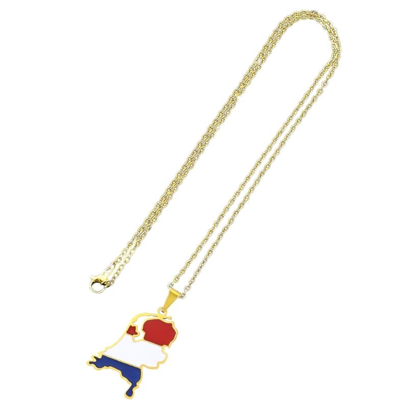 Vintage Netherlands Map Necklace Simple Flag Symbol Necklace Jewelry Stainless Steel Country Outline Pendant Necklace