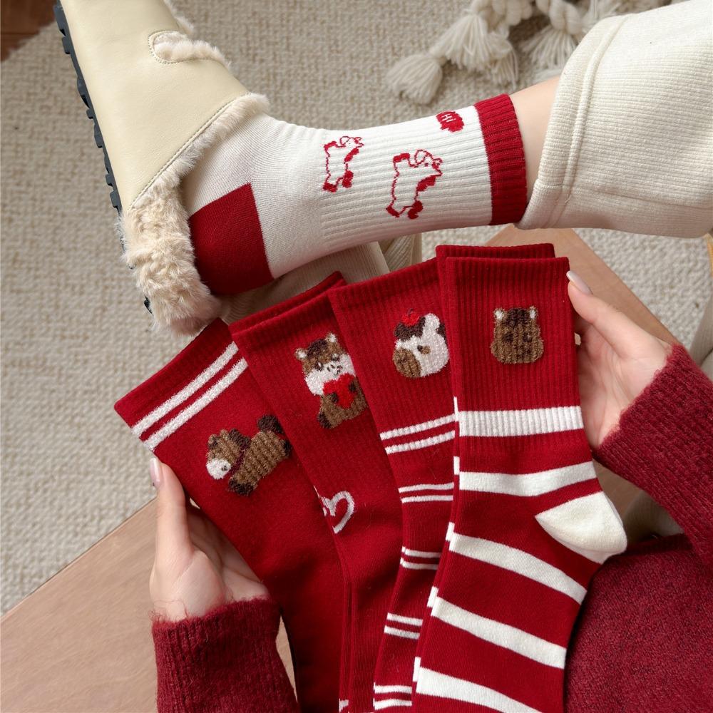 Cotton Cartoon Red Socks Soft Zodiac Year Socks Cute Year of The Horse Socks  Gift