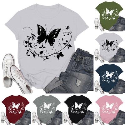 Женские модные повседневные пуловеры с короткими рукавами и круглым вырезом с принтом