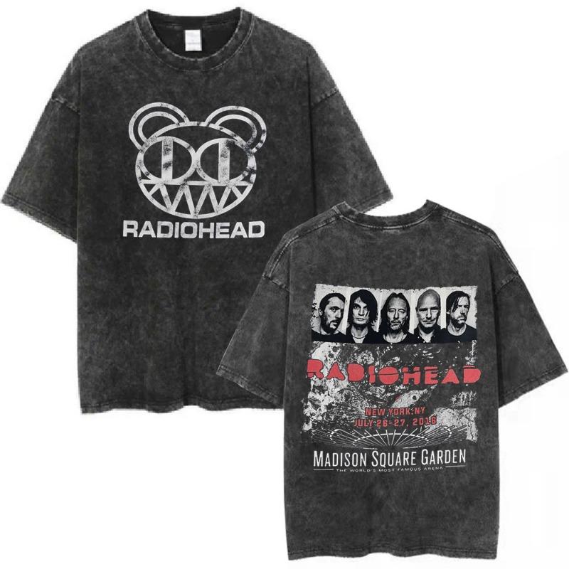 Radiohead Band OK Computer Retro Washed T-shirt women's and Fashion Hip Hop T-shirt 100% Cotton Casual T-shirt