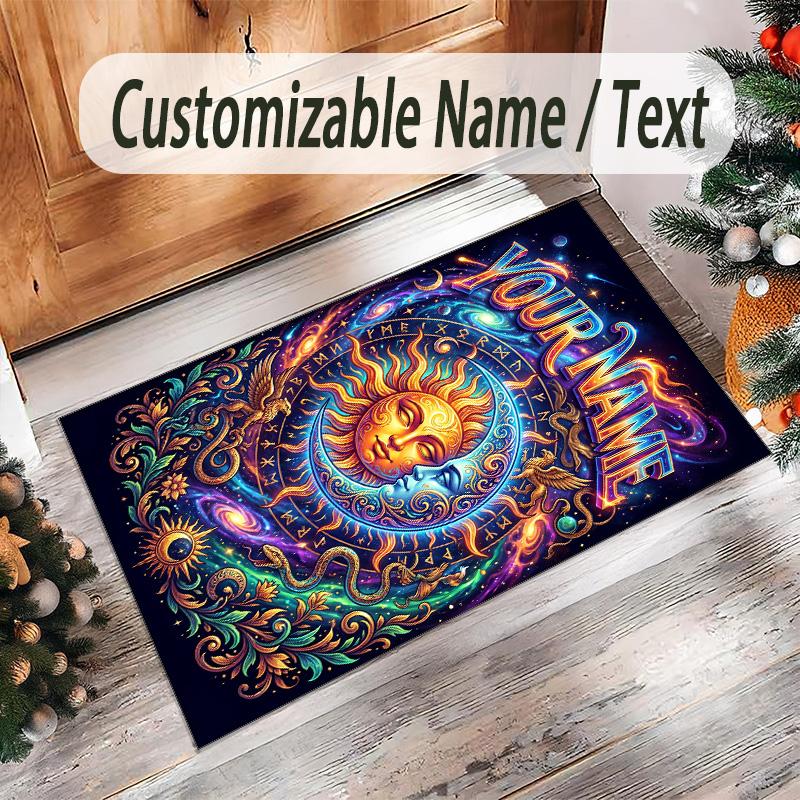 Cosmic Theme Crystal Velvet Floor Rug Personalized Custom Name Text Warm Carpet Home Decoration