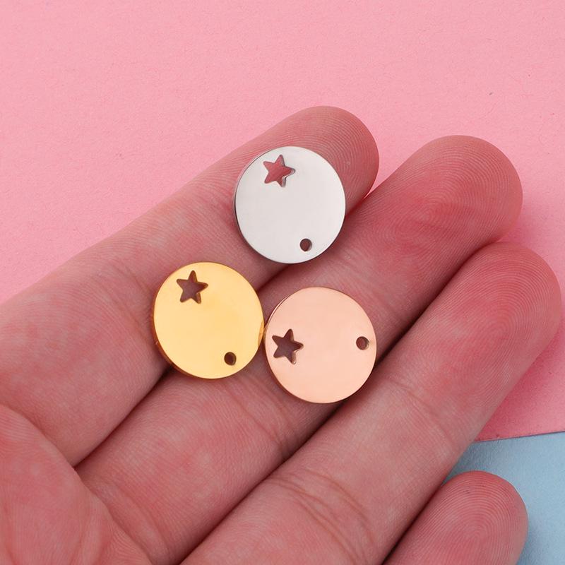 Зеркальный титановый стальной круглый кулон с гравированными звездами пентаграммы - аксессуар для изготовления украшений своими руками