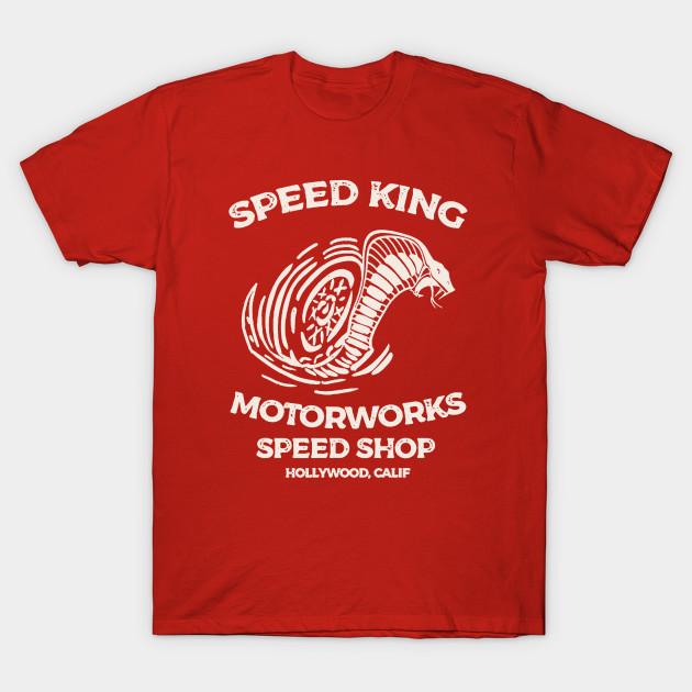 Asian Size Men Print T-shirt Speed King Motorworks Speed Shop Hollywood, Calif No-Cut Heat Transfer Print Cotton Tshirt
