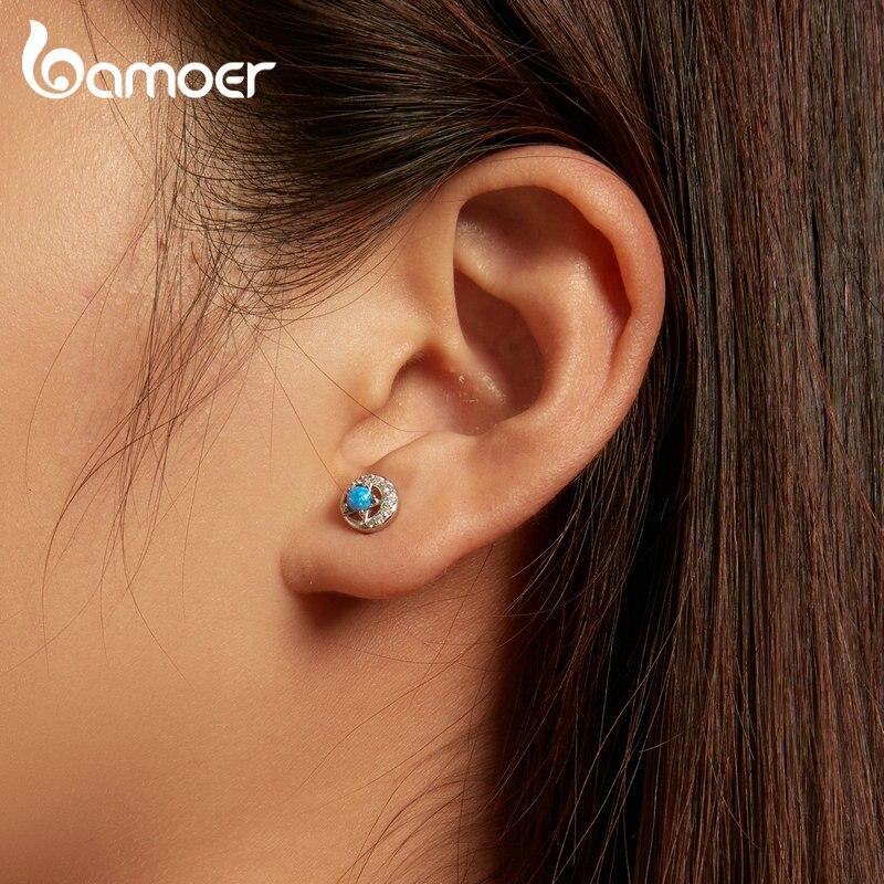 Серьги-гвоздики BAMOER из стерлингового серебра 925 пробы со звездами и луной, серьги-гвоздики с фианитом для женщин, подарок на день рождения, ювелирные изделия с платиновым покрытием