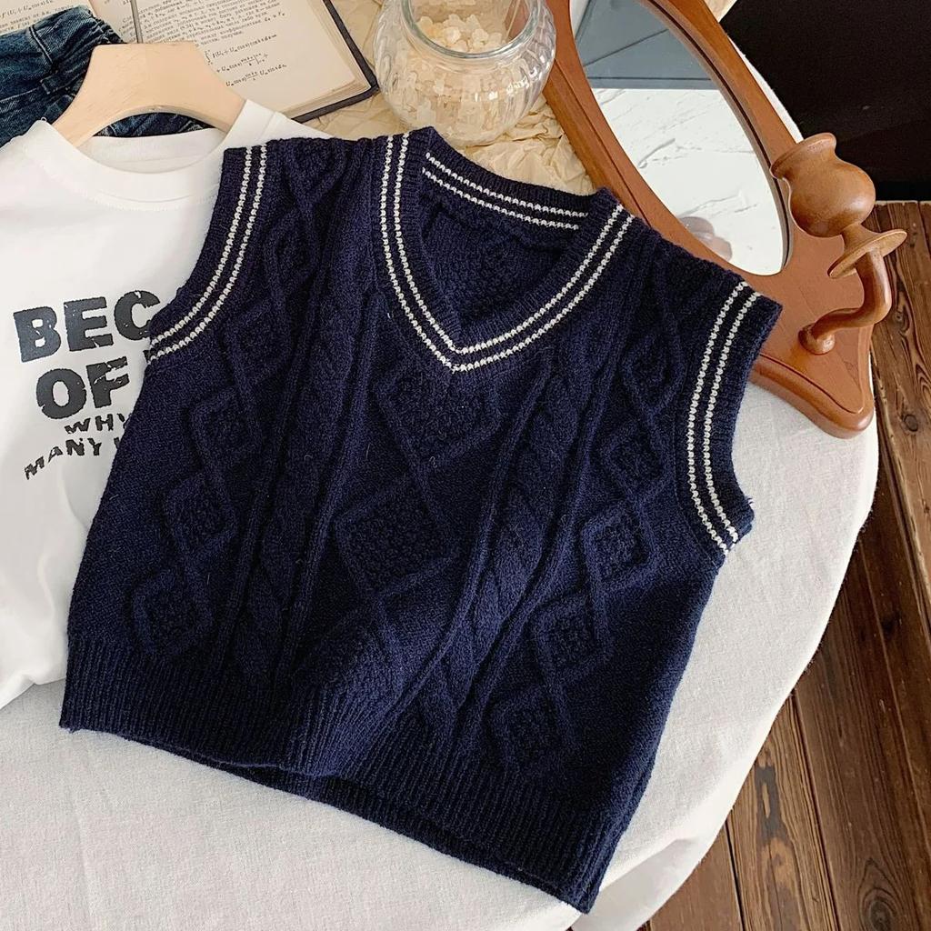 Детский жилет Осенняя одежда для малышей Жилет с V-образным вырезом для мальчиков Вязаный полосатый модный свитер для девочек Зимняя одежда для малышей