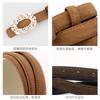 Womens Suede Belt Rhinestone Inlaid Round Buckle Jeans Decorative Leather Smooth Versatile