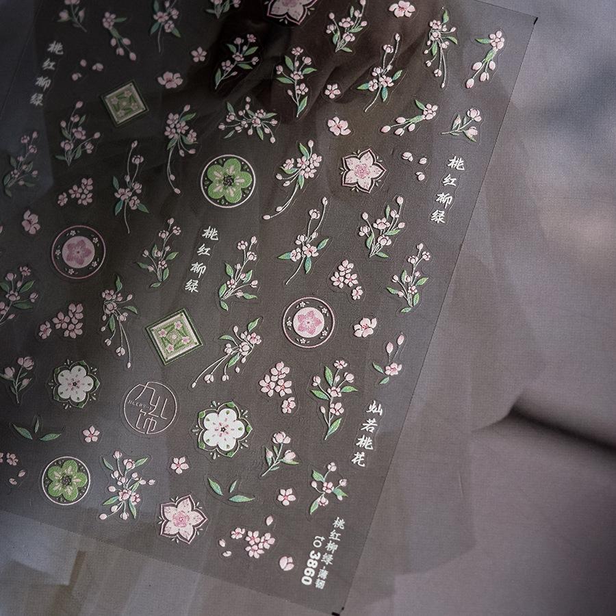 1pcs 5D Rabbit Nail Stickers Cartoon Pink Blue Flower Adhesive Nail Art Decorations Decals Slider DIY