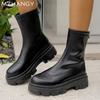 Women Leather Snow Boots Platform Flats Shoes Woman 2025 Trend Fashion Winter Warm New Dress Ankle Motorcycle Boots Mujer Botas