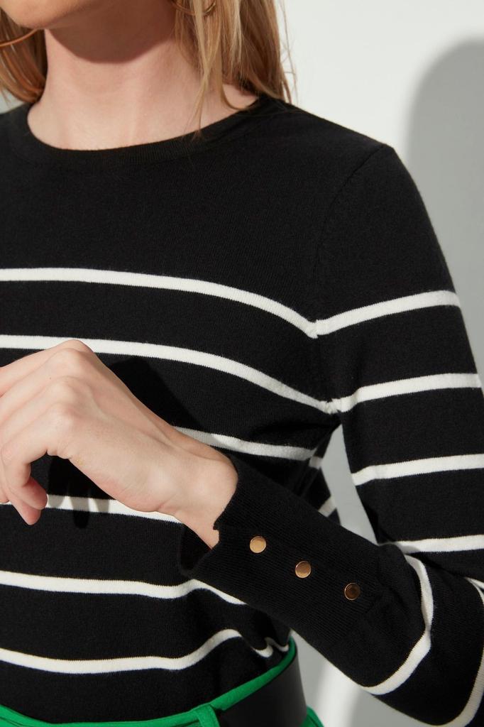 Women's Elegance Style Sweater Black Premium Yarn Special Yarn Striped Knitwear Sweater