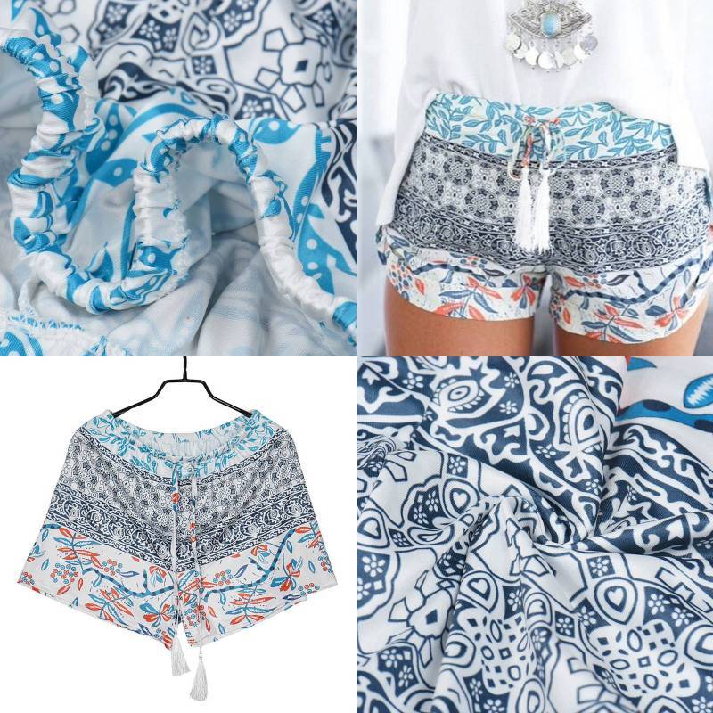 Summer Polyester Print Shorts With Tie Waist For Casual Wear
