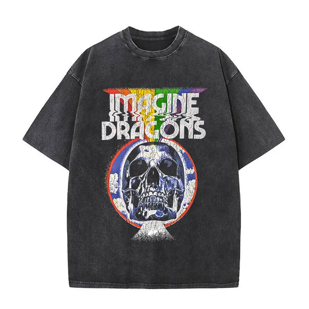 2026 Hot Sale Rock Band Imagine Dragons Live in Vegas Washed Vintage T-shirt Men Women Gothic Oversized T Shirts Unisex Casual Cotton T-shirts Top
