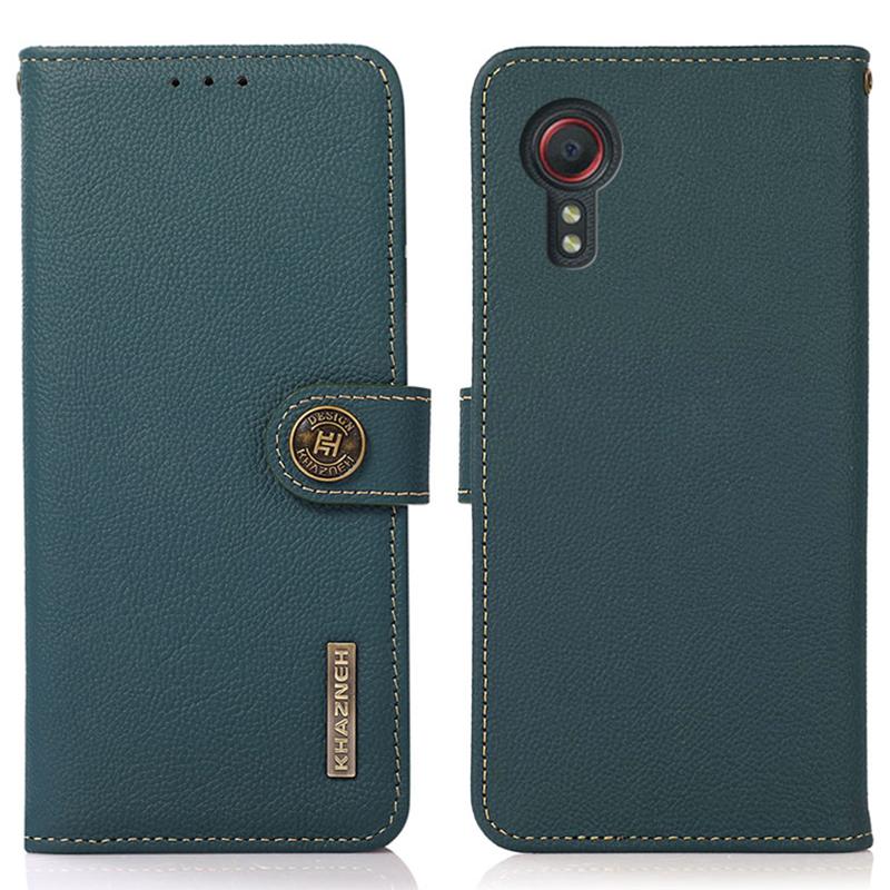 For Samsung Galaxy Xcover7 Phone Case with RFID Blocking Genuine Cow Leather Cover