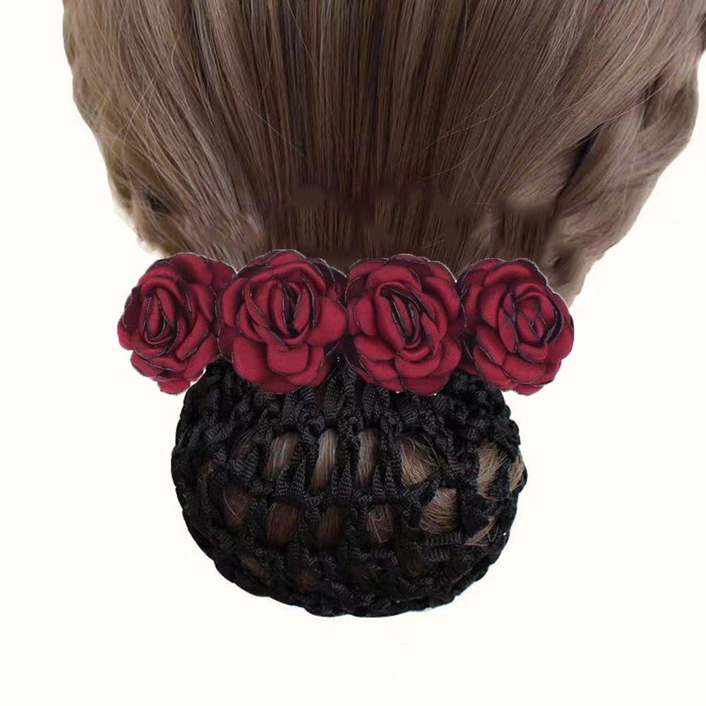 Gift For Mom Mesh Flower Women Hairpin Flower Bun Net Snood Rose Spring Clip Korean Style Headdress