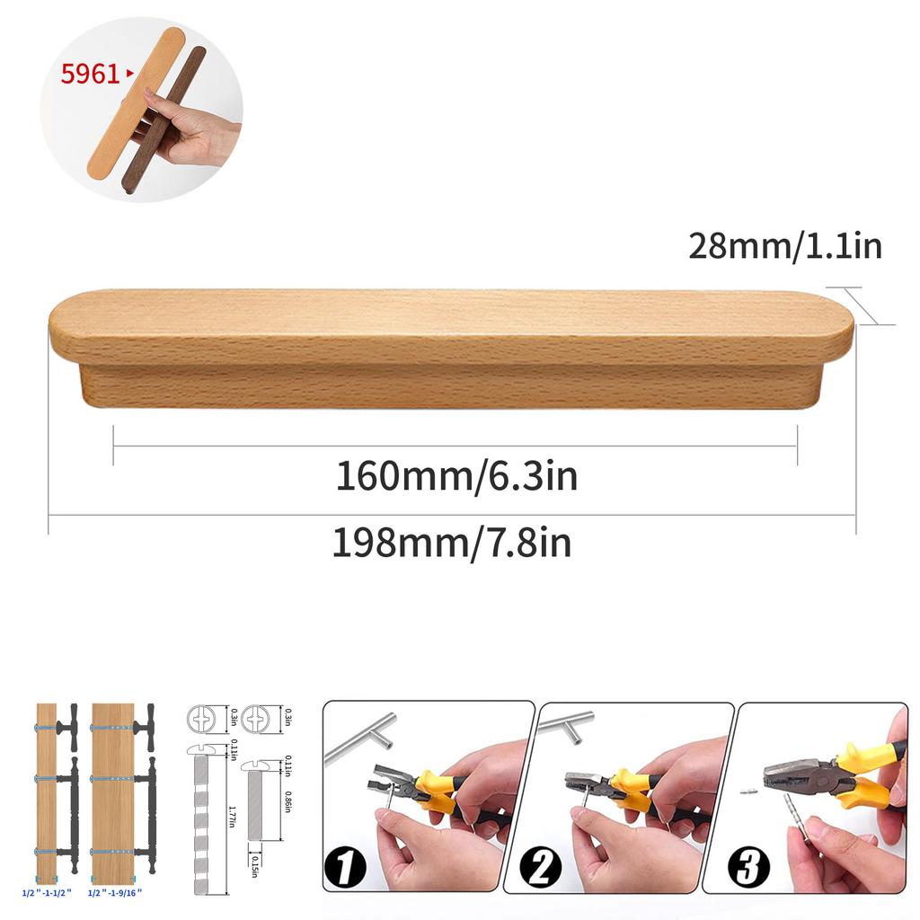 Wooden Cabinet Handle Cupboard Wardrobe Door Handle Drawer Kitchen Door Pulls for Cabinets Knobs Wood Cabinet Knobs Nature Style