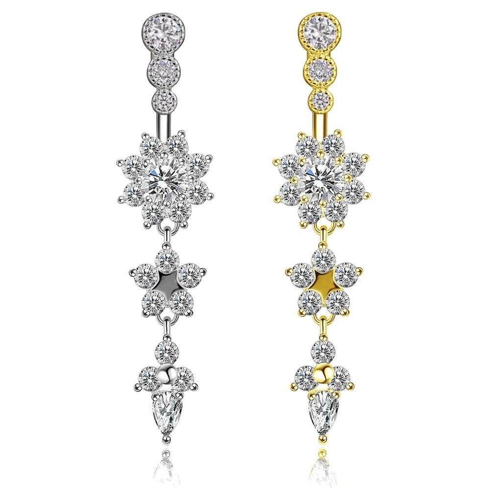 Copper Zircon Belly Button Ring Long Dangled Body Jewelry Sexy Stainless Steel Navel Piercing  Men