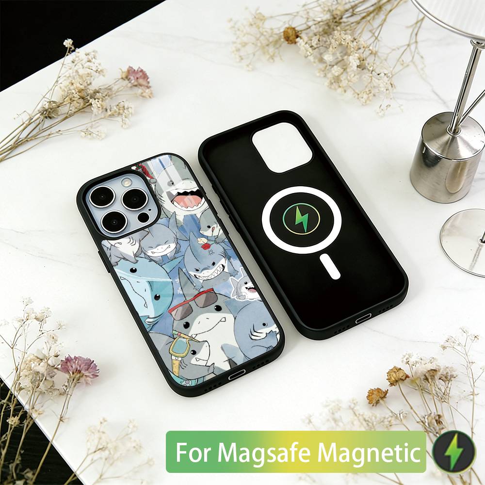Shark Cute Phone Case For iPhone17,16,15,14,13,12,11 Plus,Pro Magnetic For Magsafe Wireless Charging