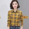 Женская осенняя желтая клетчатая шифоновая рубашка с длинным рукавом - Модный и стильный дизайн