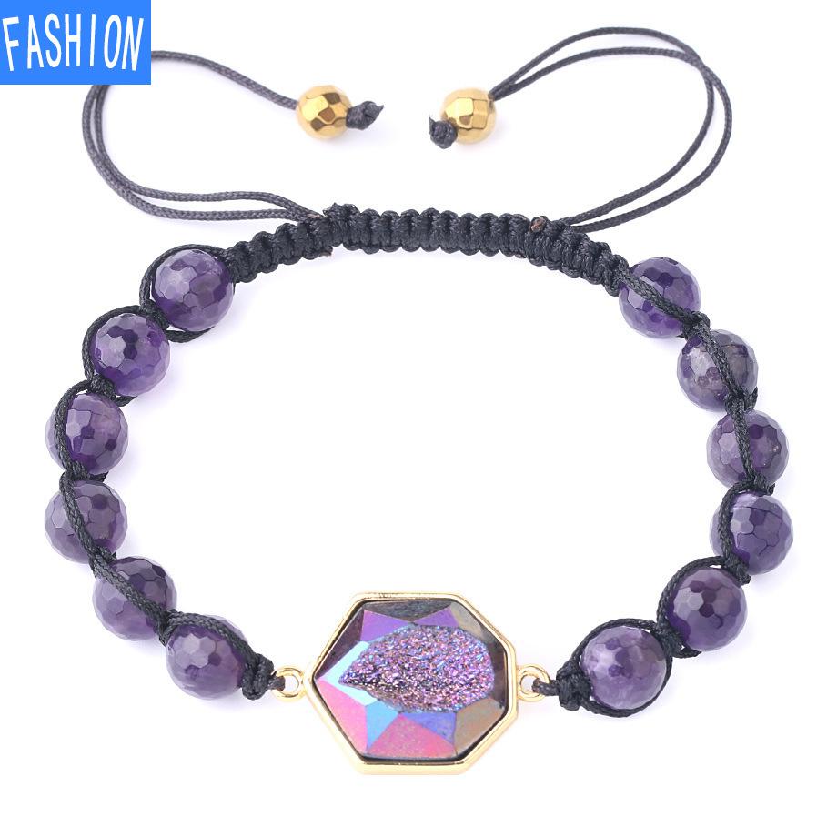 Натуральный кристалл 8 мм, бусина, аметист, черный турмалин, граненый кварцевый кластер, подвеска, браслет ручной работы, браслет в национальном стиле