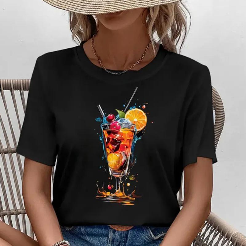 Модная женская футболка с принтом фруктового сока, забавная повседневная футболка с круглым вырезом и короткими рукавами, летняя женская футболка