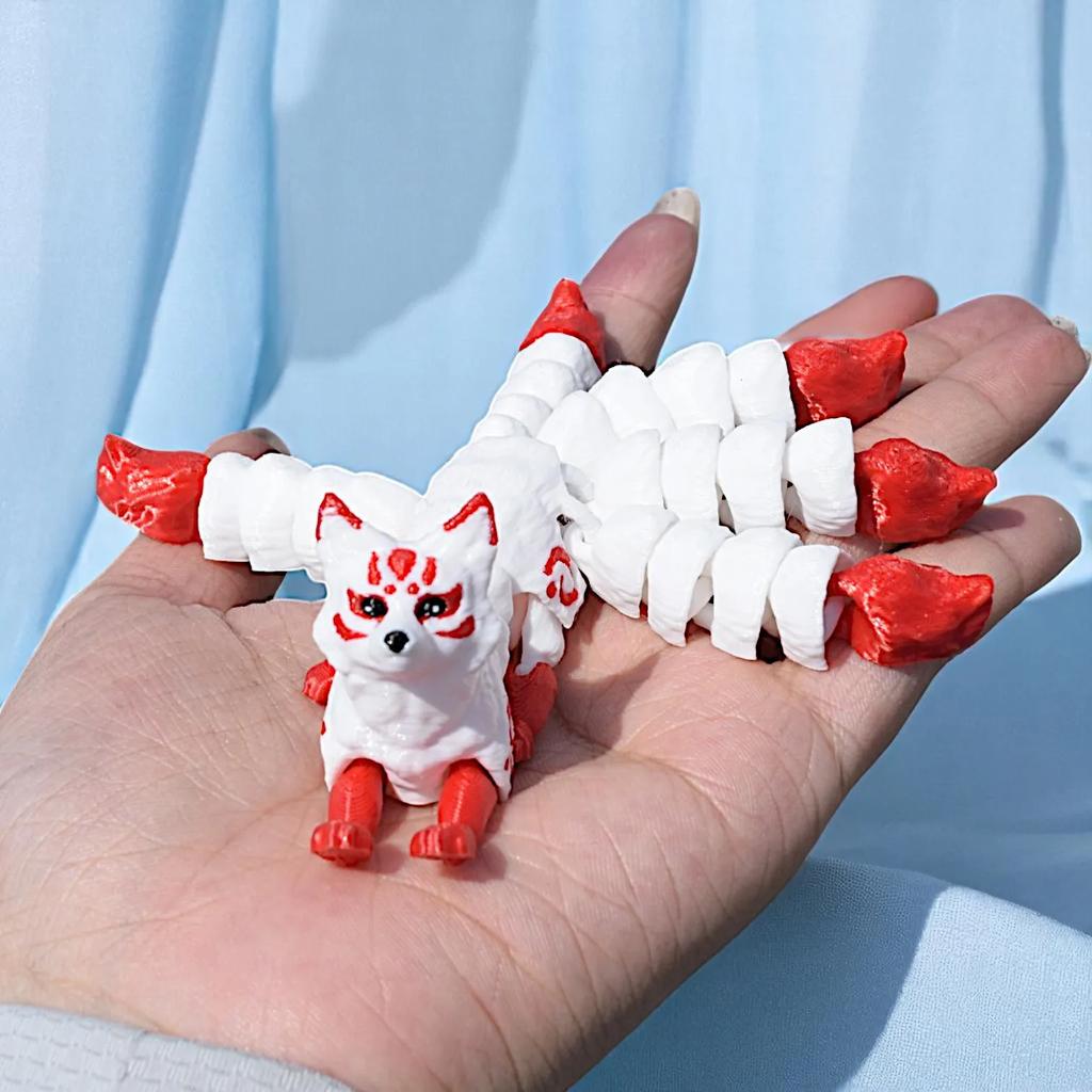 3D-печатная фигурка лисы, модель животного, подвижные суставы, пятихвостая лиса, игрушки для снятия стресса, украшение для дома/рабочего стола