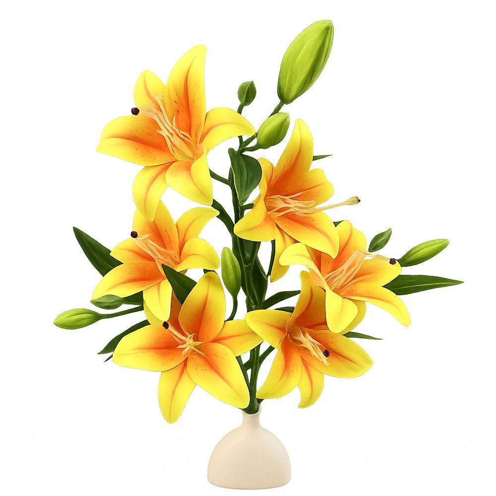 Multicolor Simulation Flower Green Leaves Faux Flower Artificial Lily Flowers Party Supplies