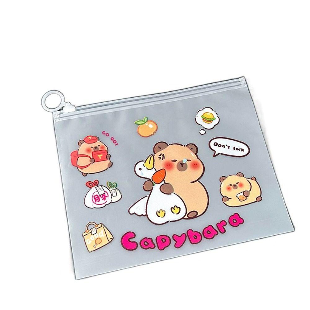 PVC Capybara File Bag Cute Cartoon Zip File Bag New Test Paper Storage Pouch  Student