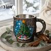 Christmas Mug Decorations Theme with Stainless Steel Liner, 3D Relief Hand Snowman Gift Mugs Painted Resin Coffee Cup, Decorative Drinkware