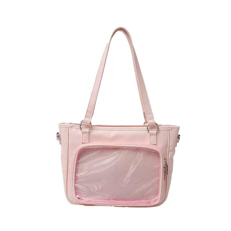 JIAERDI Harajuku Aesthetic Black Itabag Women Heart Bow Casual Shoulder Backpack Ladies Jk Uniform Transparent Handbag Wallet