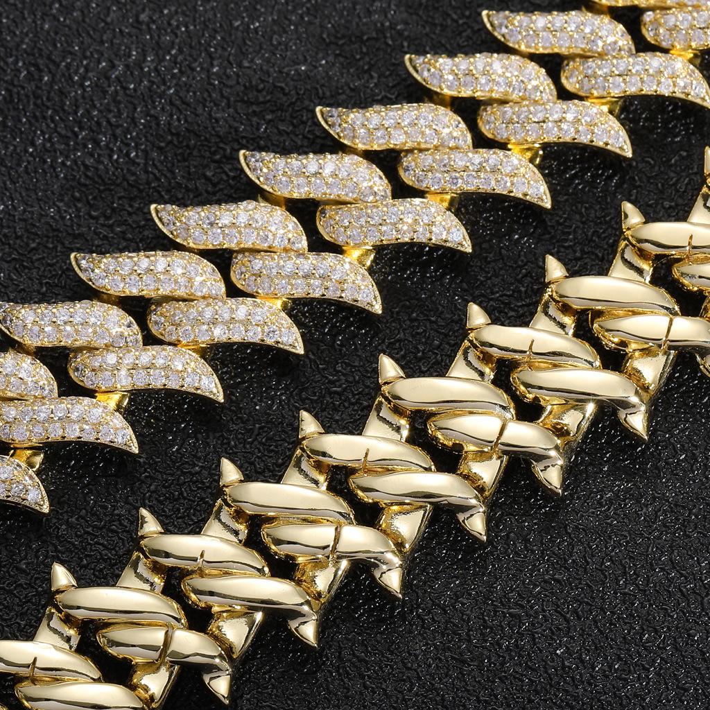 LEPAI Luxury 18mm Miami Buckle Spiked Thorns Cuban Bracelet Full of 5A Zircon Hip-Hop Accessories
