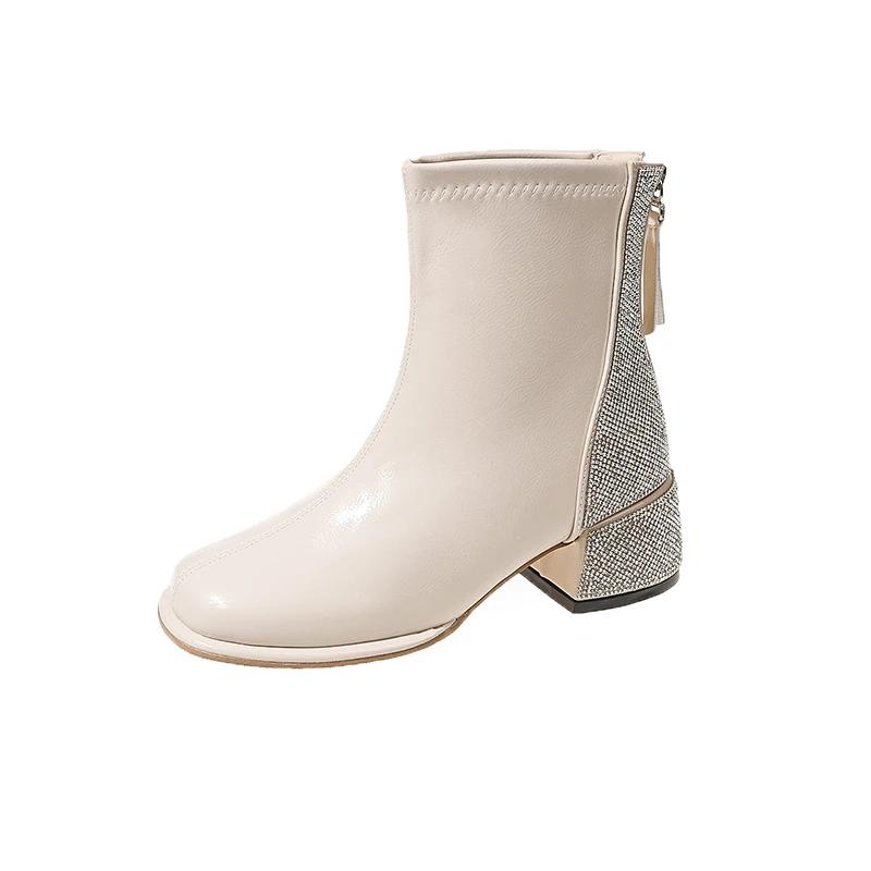 Короткие ботинки 2024 года, новые роскошные женские ботильоны со стразами и низким каблуком, ботильоны из искусственной кожи высокого качества, весна-осень, Botas Mujer