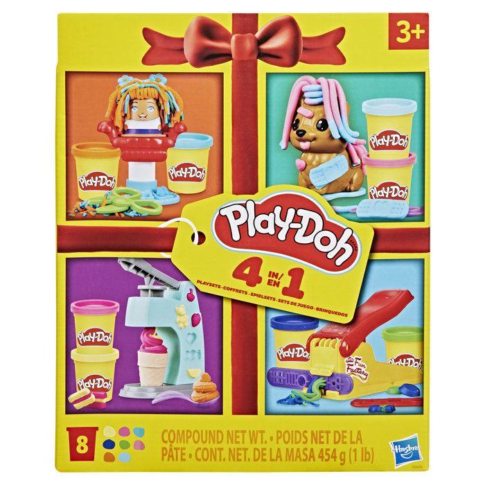 Playdoh 4 mini coffrets classiques, Coffret coiffeur, vétérinaire, glaces et Fun factory, loisirs créatifs, Classique, des 3 ans