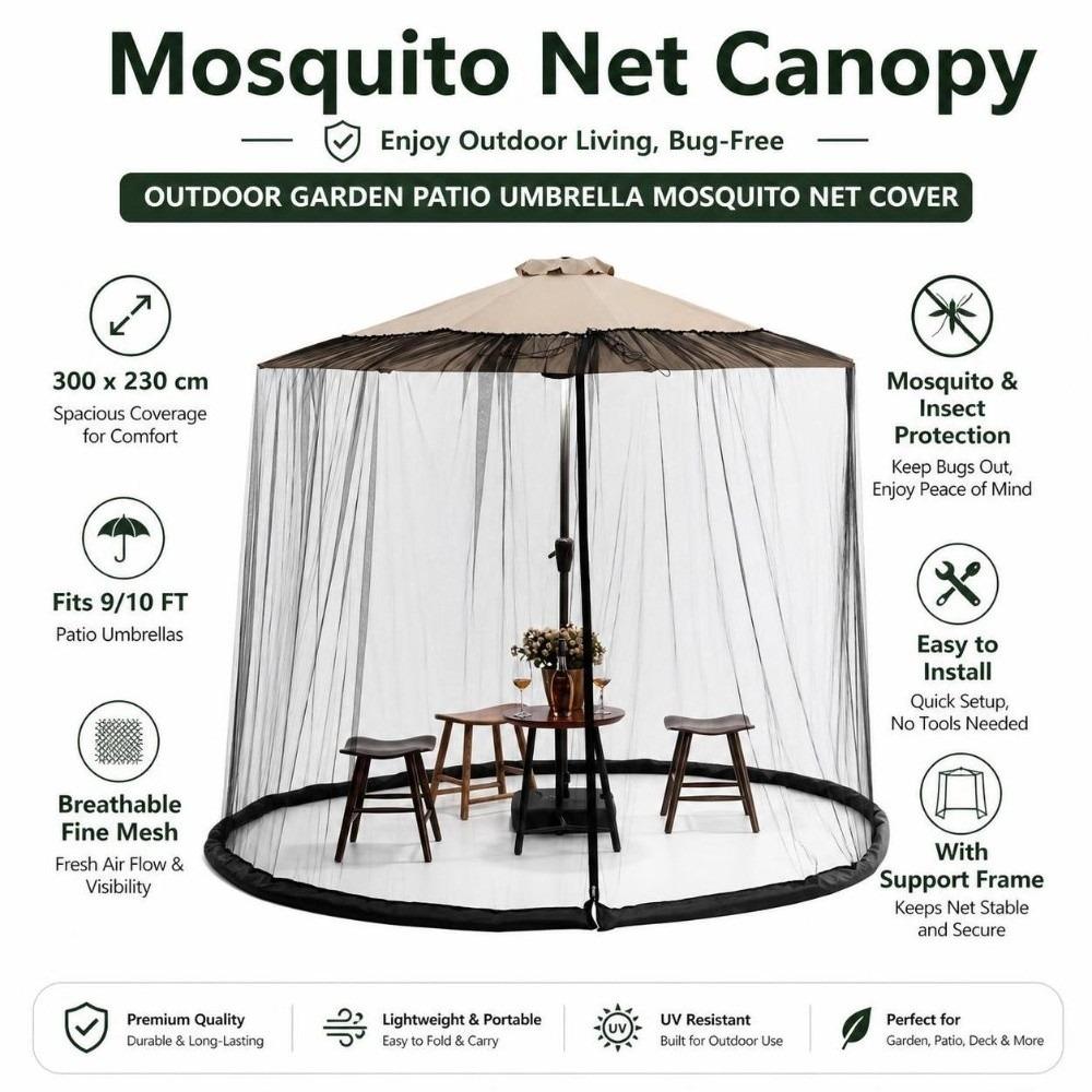 9/10 FT Patio Umbrella Mosquito Netting Fine Mesh Mosquito Net Cover Camping