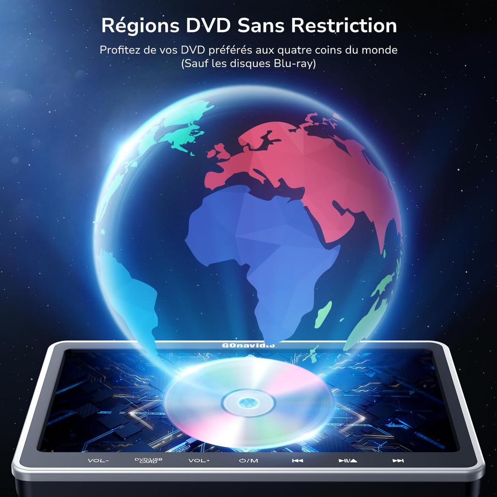 GONavidio Headrest Monitor DVD Set of 2 Slot In HDMI Input Smartphone Sync DVD Player Car Inch CPRM Resume Region Free Headset 2 Pieces 1080P Video SD