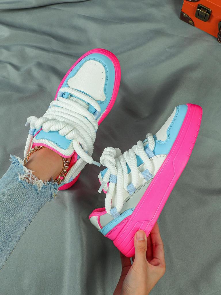 Модные кроссовки на шнуровке на толстой подошве в корейском стиле для пар - Мягкие, удобные, модные повседневные женские туфли для улицы