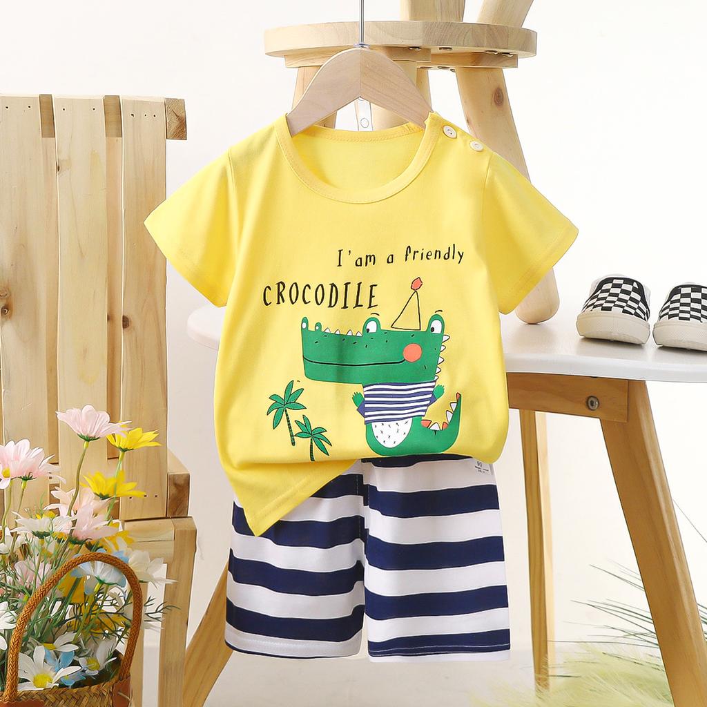Children's Casual Short-sleeved Summer Cotton T-shirt Set for Boys and Girls