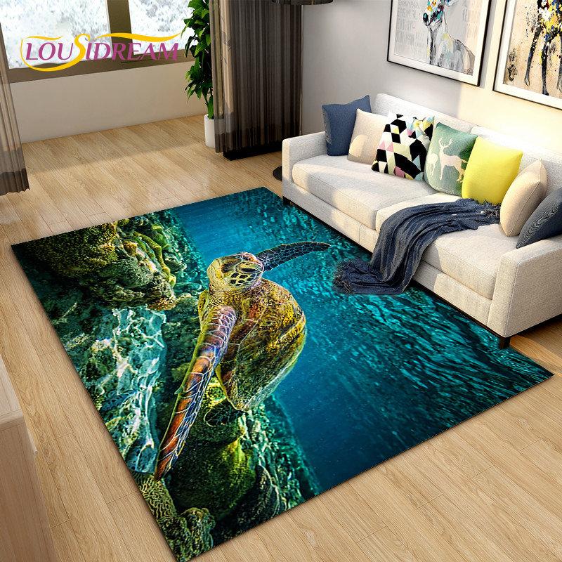 3D подводный мир, морской черепаха, дельфин, большой ковер, ковер для гостиной, спальни, дивана, коврик для кухни, нескользящий напольный коврик